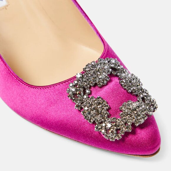 Manolo Blahnik Hangisi 90mm Crystal Satin Fuchsia Pumps Size 40.5/9.5 NWT - Picture 3 of 10